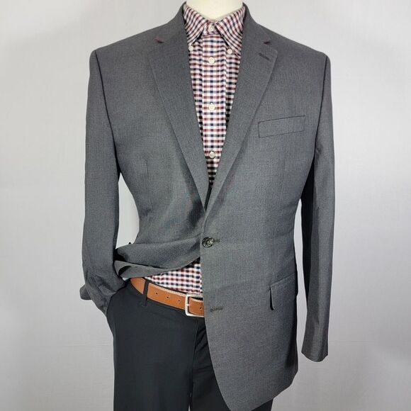 Chaps Men's Sport Coat Blazer Two Button Gray‎ Sharkskin Polyester Blend Sz 44L